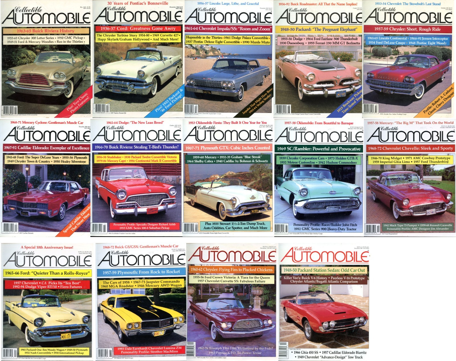 COLLECTIBLE AUTOMOBILE Magazine Mixed Lot Of 14 1985 – 95 CLASSIC Vintage CARS