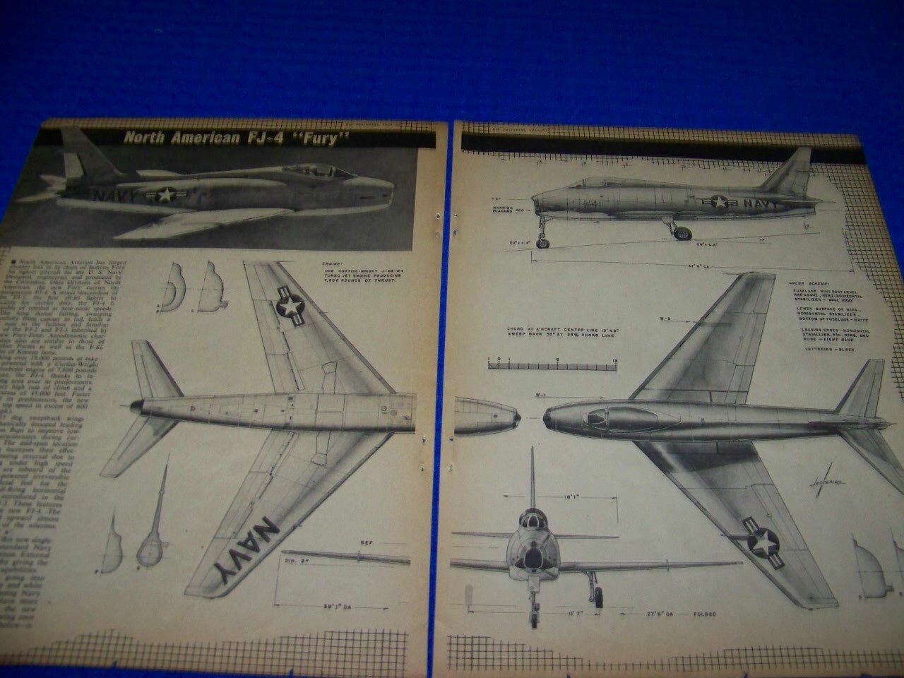 N.A. FJ-4 FURY & CURTISS A-12 SHRIKE..2-PAGE 4-VIEWS/CROSS SECTIONS (492BB)