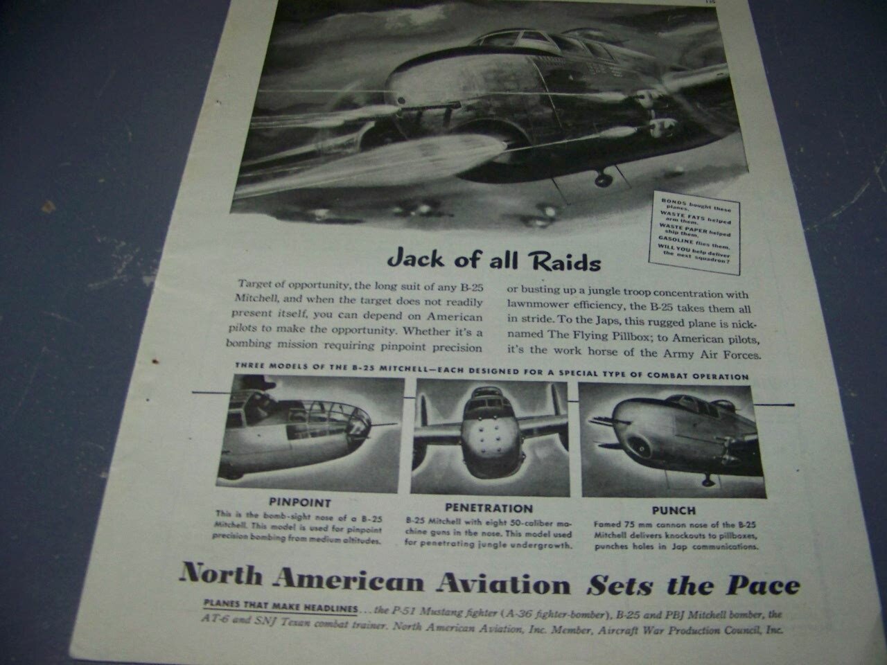 1945 N.A. B-25 MITCHELL GUNSHIP «JACK OF ALL TRADES..»..1-PAGE SALES AD…(640)