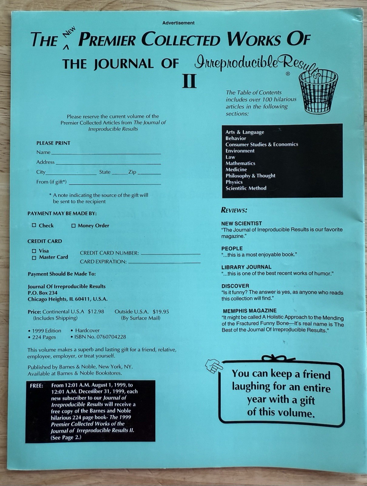 J-I-R Journal Of Irreproducible Results Magazine 1999 Volume 44 / No. 4 GC