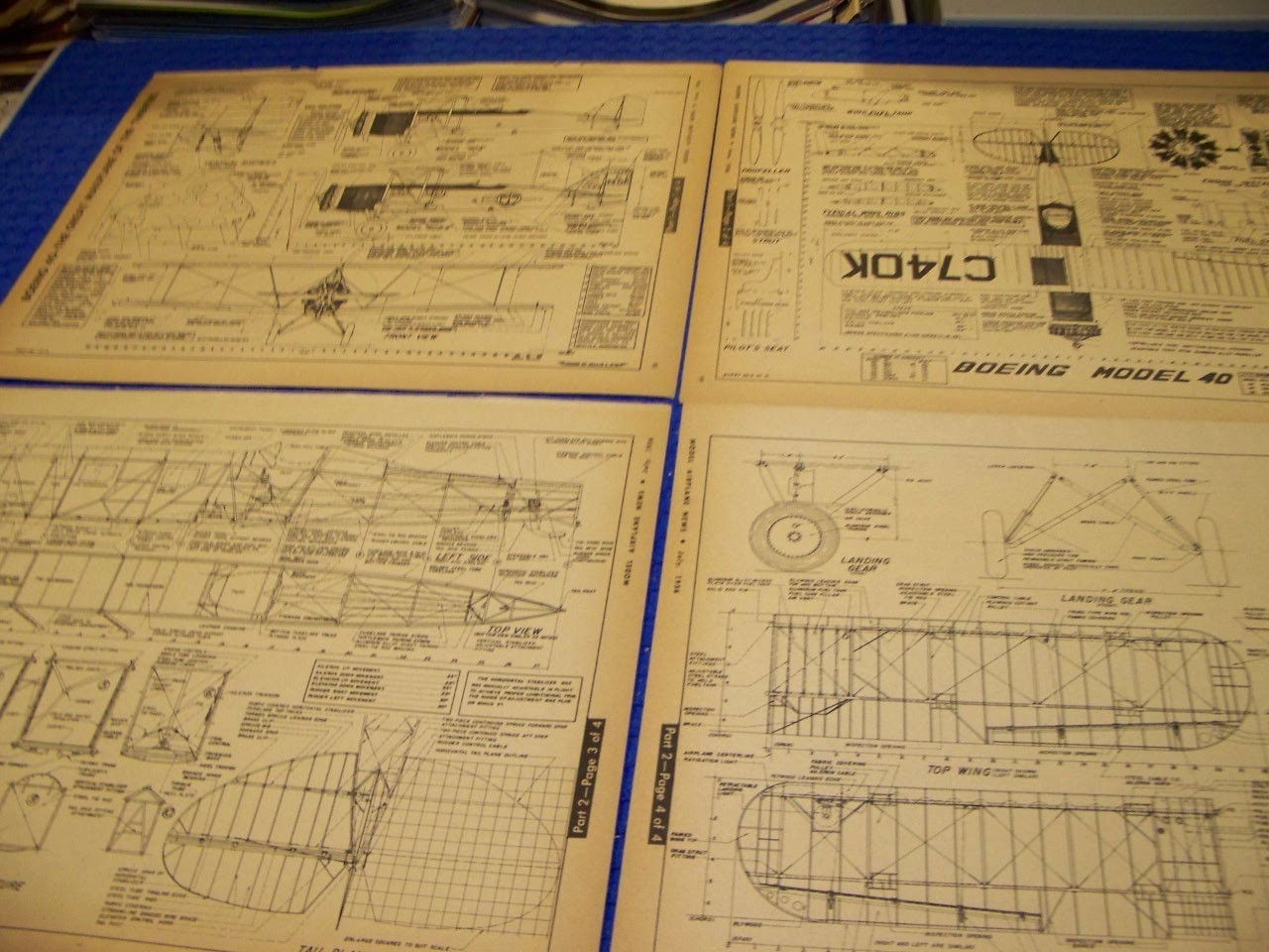 1956: BOEING MODEL 40 BIPLANE (4-PLATE SET)..4-VIEWS/STRUCTURE/PROFILES (482SS)