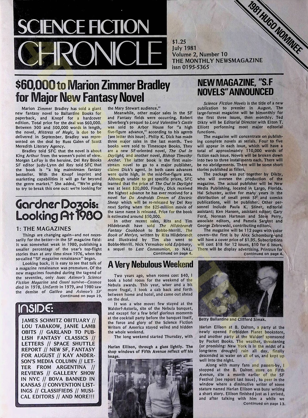 Science Fiction Chronicle Magazine Volume 2 Number 10 July 1981 Vintage