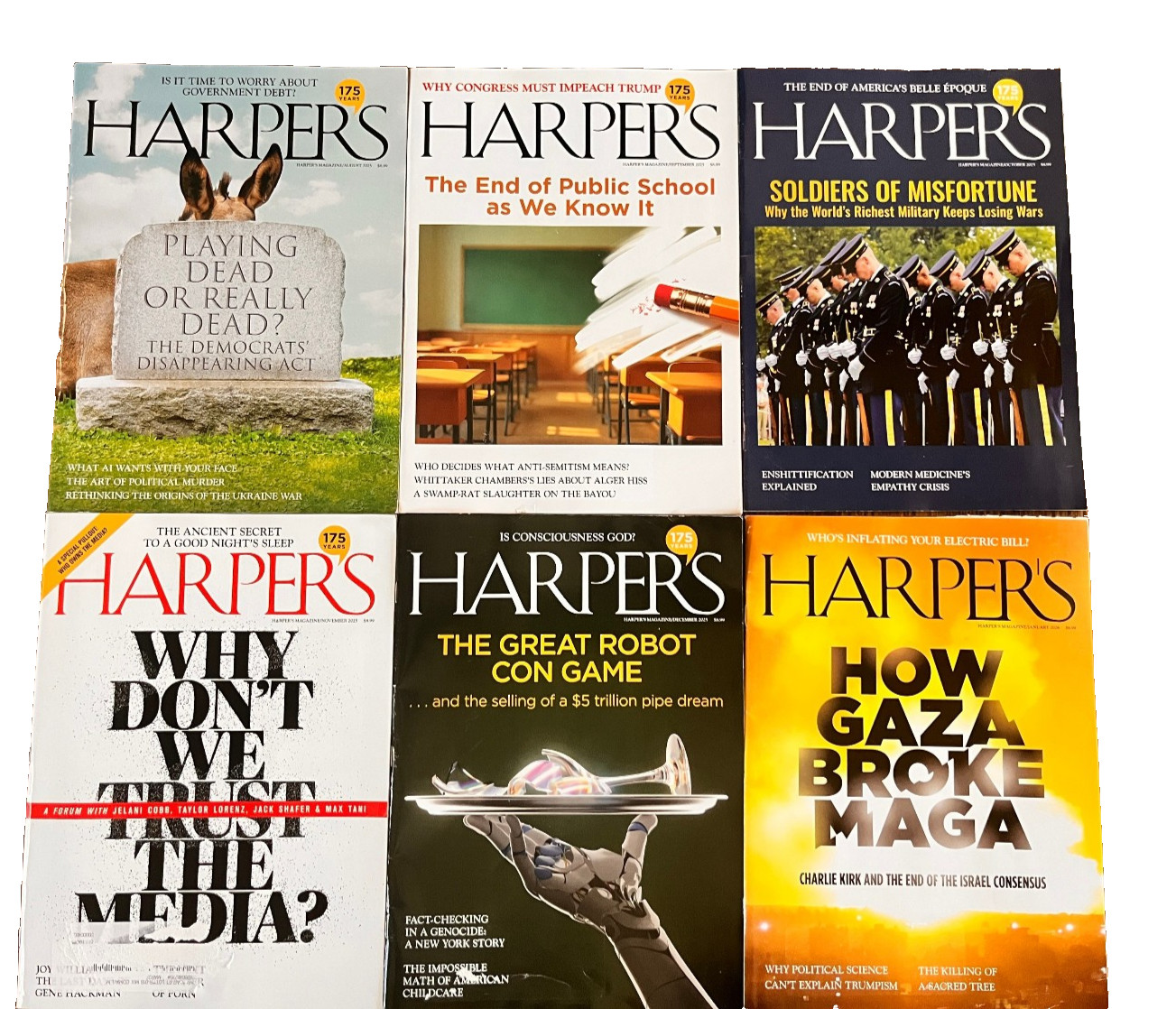 6 New Issues of Harpers Magazine Aug. Sept. Oct. Nov. Dec. 2025 & Jan. 2026