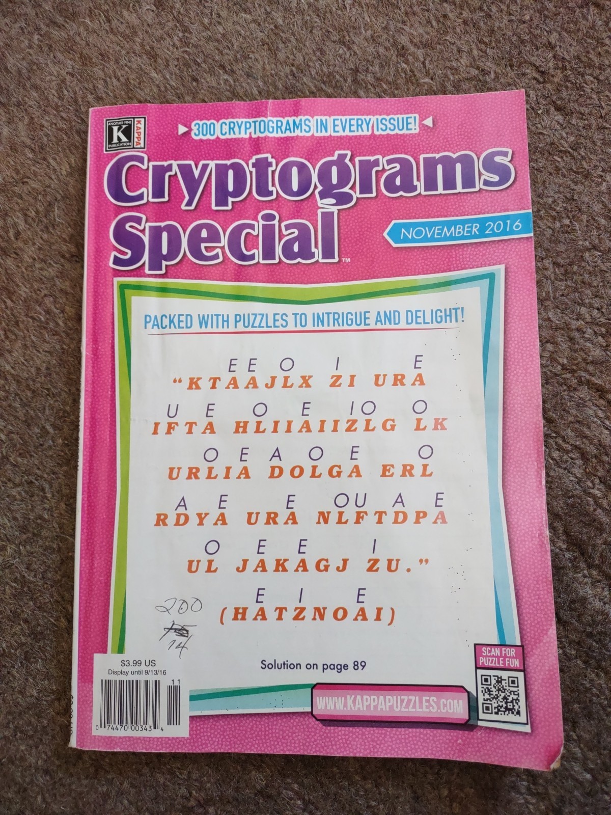KAPPA CRYPTOGRAMS SPECIAL November 2016 *READ*