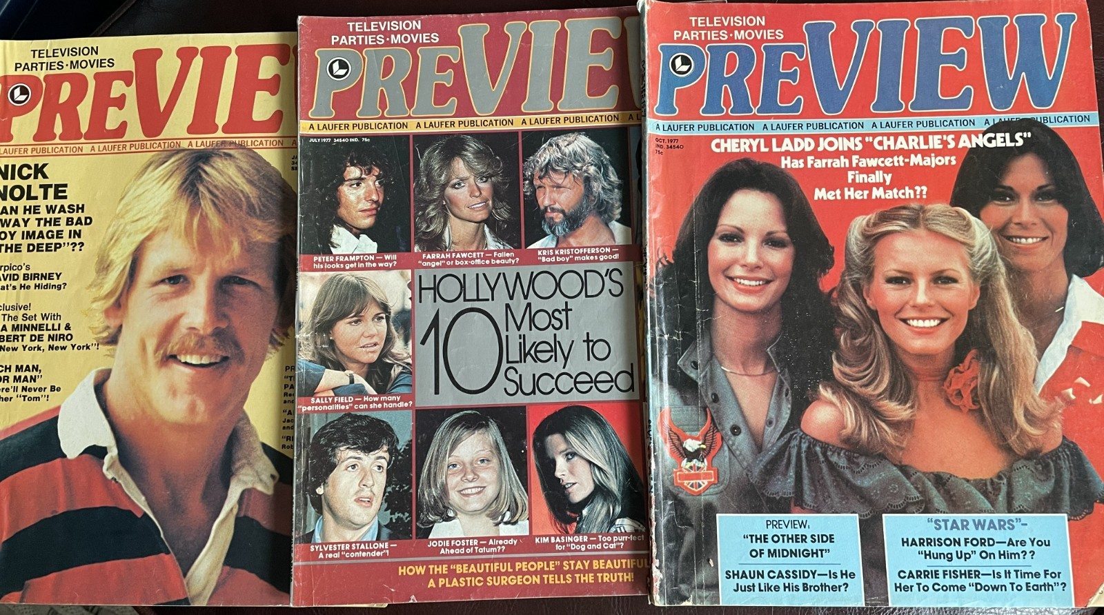 Lot of 3 PreView Magazines 1977-Nick Nolte Charlie’s Angels Donny&Marie Farrah