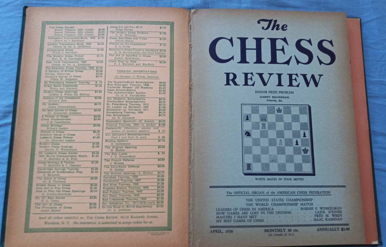 NOT AVAILABLE ANYWHERE ELSE The Chess Review 1936 Annual Bound Acceptable
