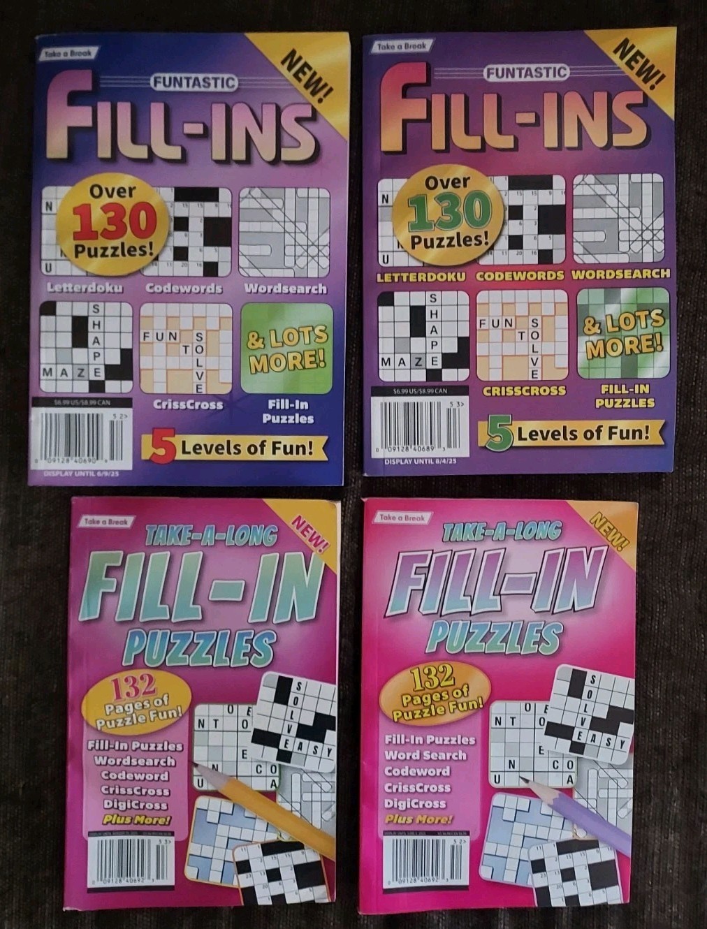 4 Fill-In ! Puzzle Game Book Magazines From Take A Break Fill Ins Puzzles