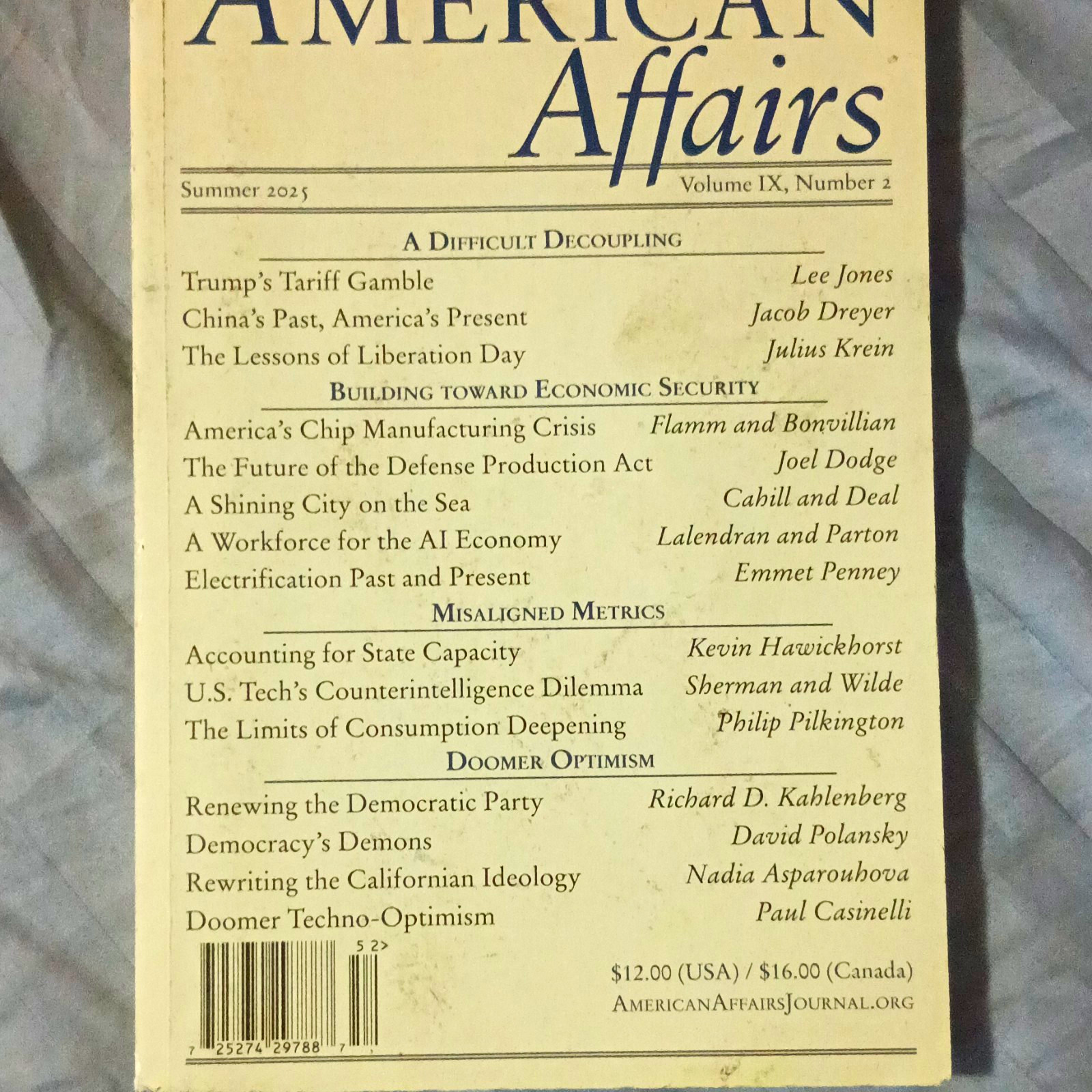 American Affairs Summer 2025 Vol IX No 2 Illustrated Politics, China Tariffs
