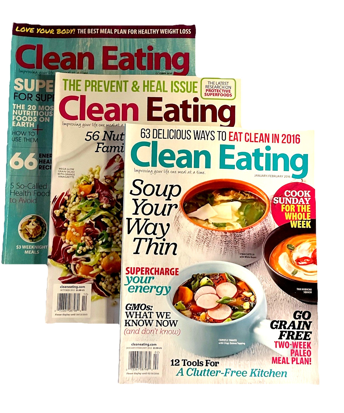 Lot of 3 Clean Eating Magazine Oct 2014, Oct 2015, Jan/Feb 2016 Healthy Recipes