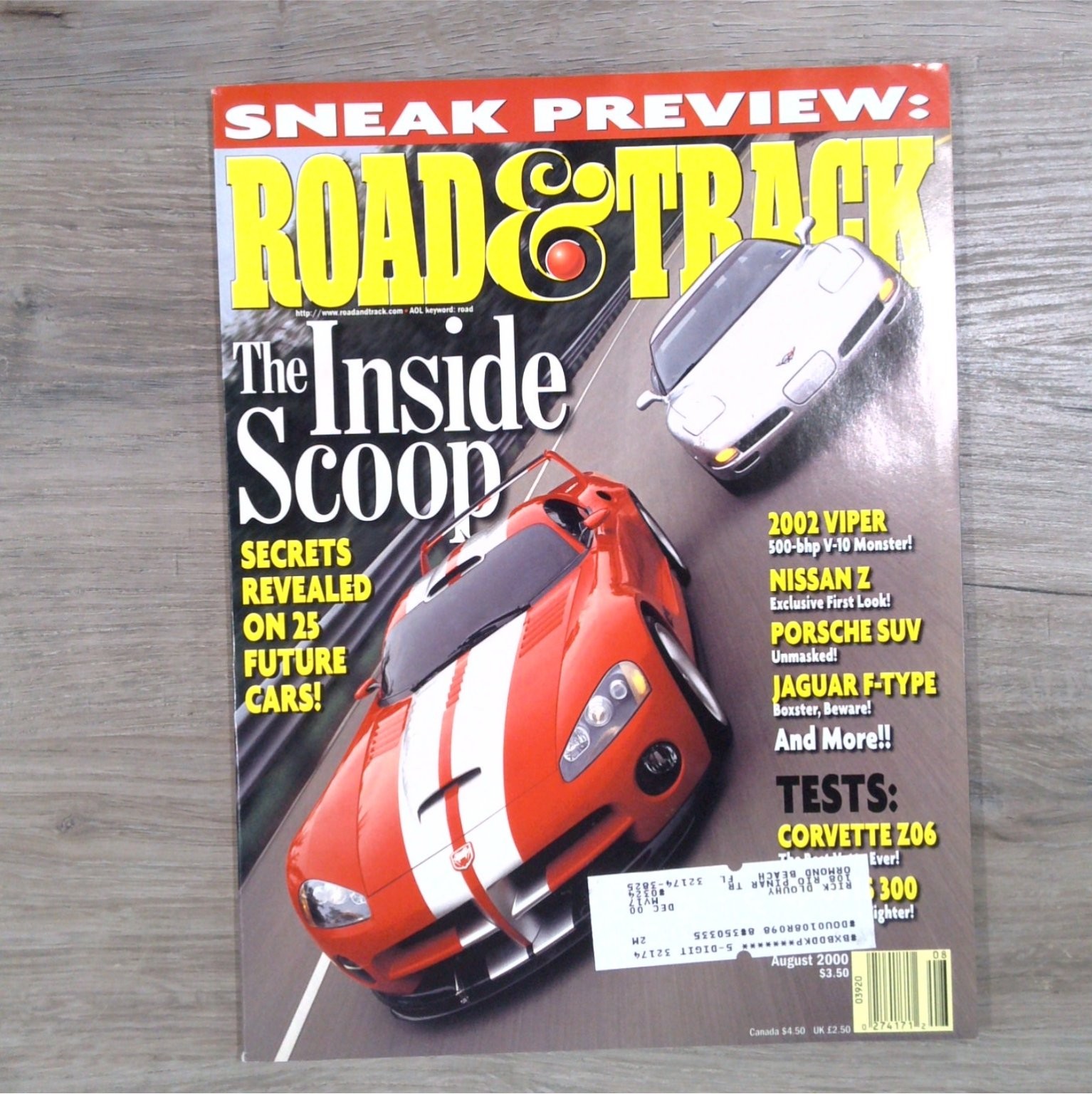 ROAD & TRACK Magazine August 2000 Viper Corvette Z06 Nissan Z Hachette