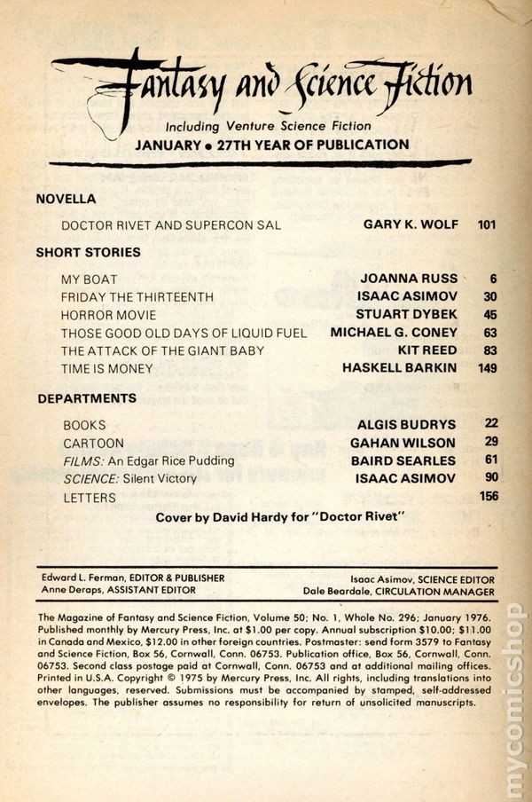 Magazine of Fantasy and Science Fiction Vol. 50 #1 VG 1976 Stock Image Low Grade