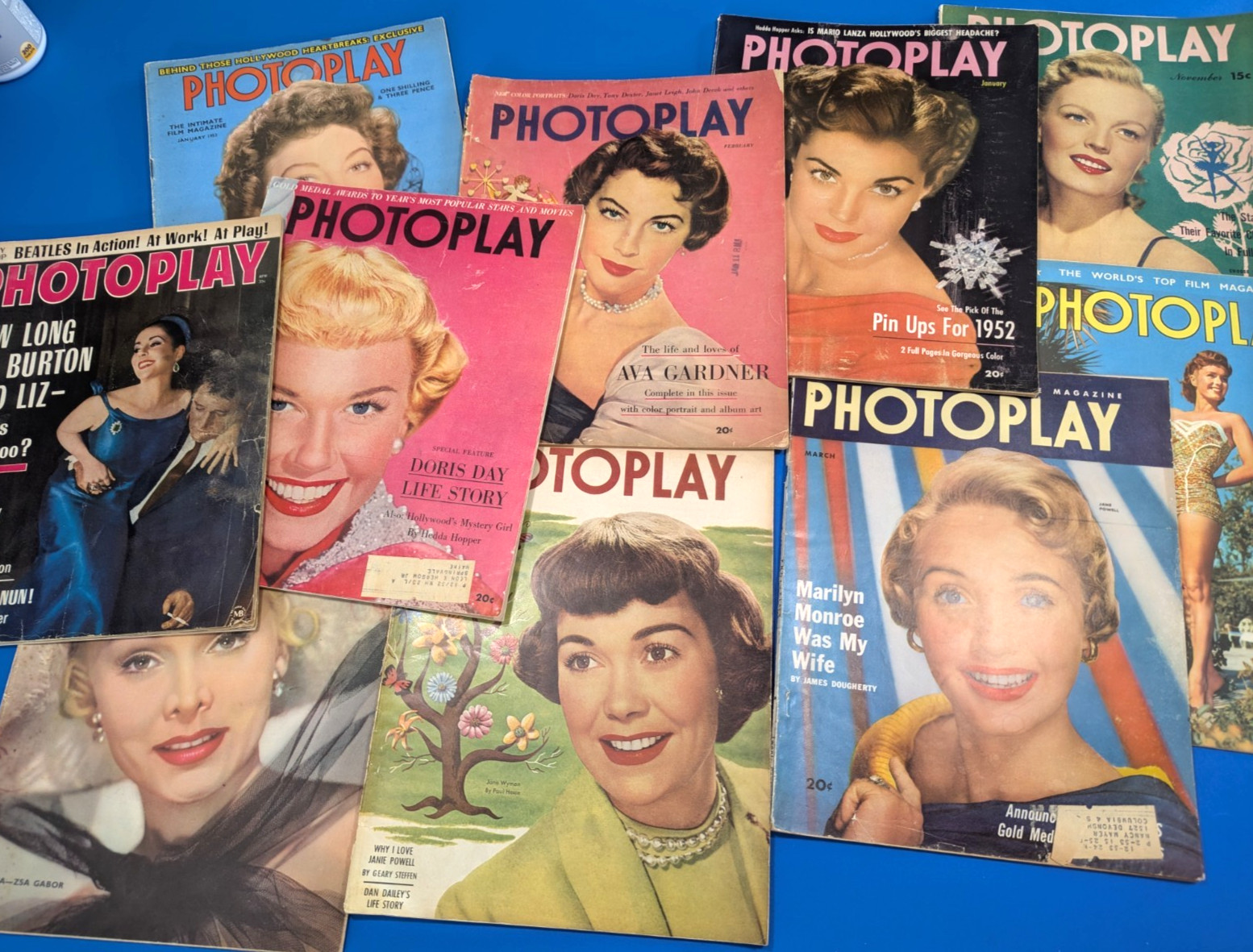 Photoplay Magazine Lot 10 Issues 1950- 1960s Hollywood Gossip Elizabeth Taylor