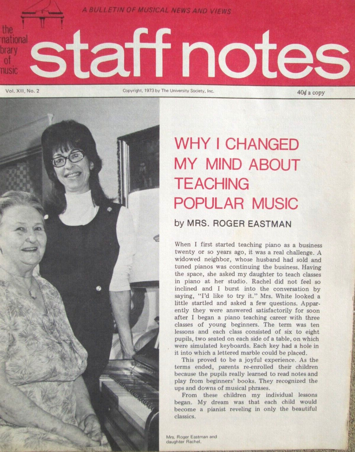 Lot of 6 Staff Notes Magazines International Library of Music 1971-1976 Teachers