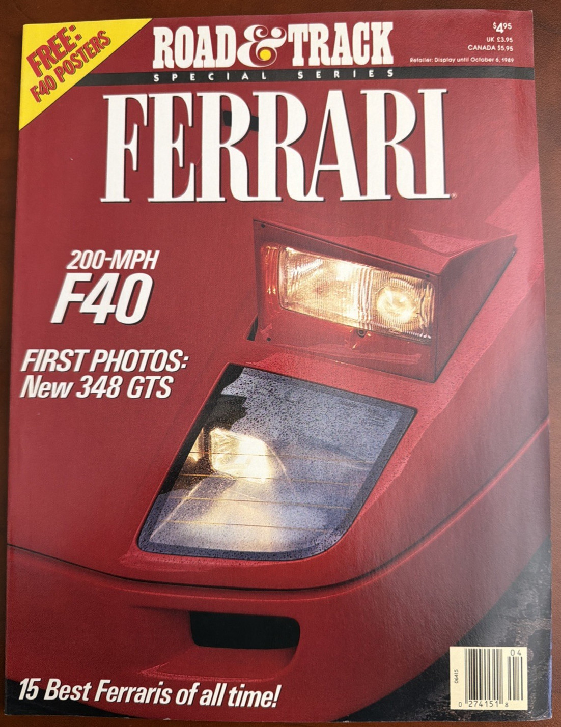 Vintage 1989 Road & Track Special Series FERRARI Magazine & F40 Poster 348 GTS