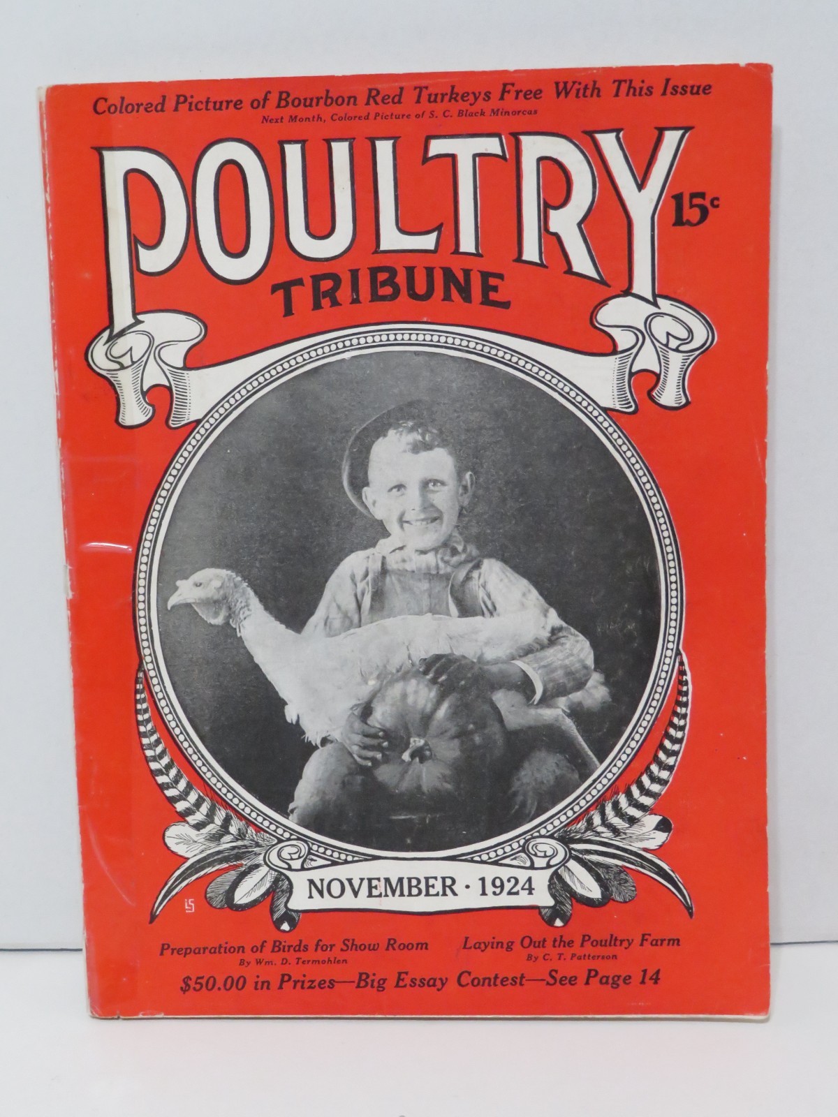 1924 «POULTRY TRIBUNE» MAGAZINE W/SUPPLEMENTAL COLOR PRINT OF TURKEYS