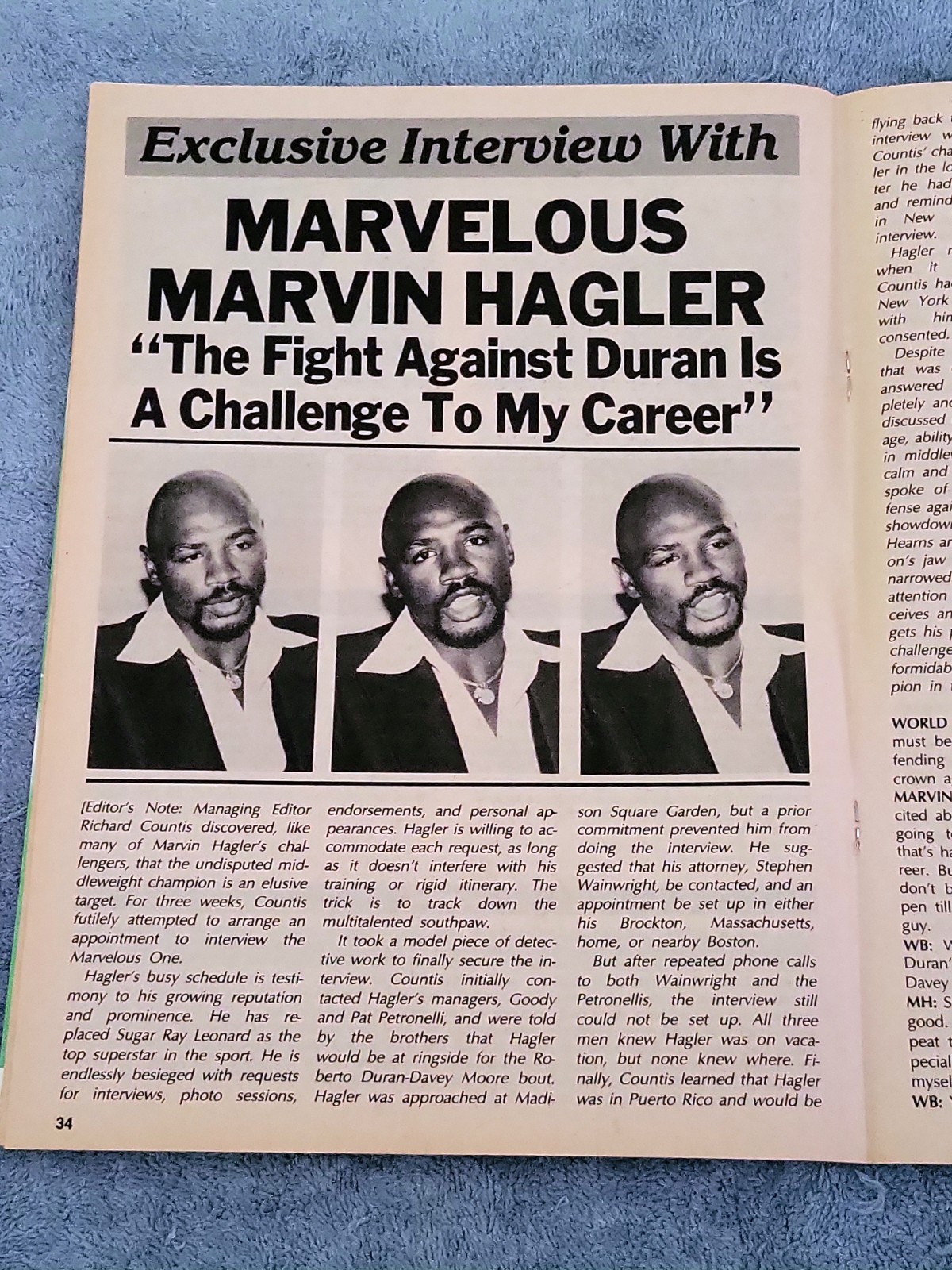 World Boxing Magazine November 1983 Marvin Hagler Cover Newsstand VF/NEAR MINT