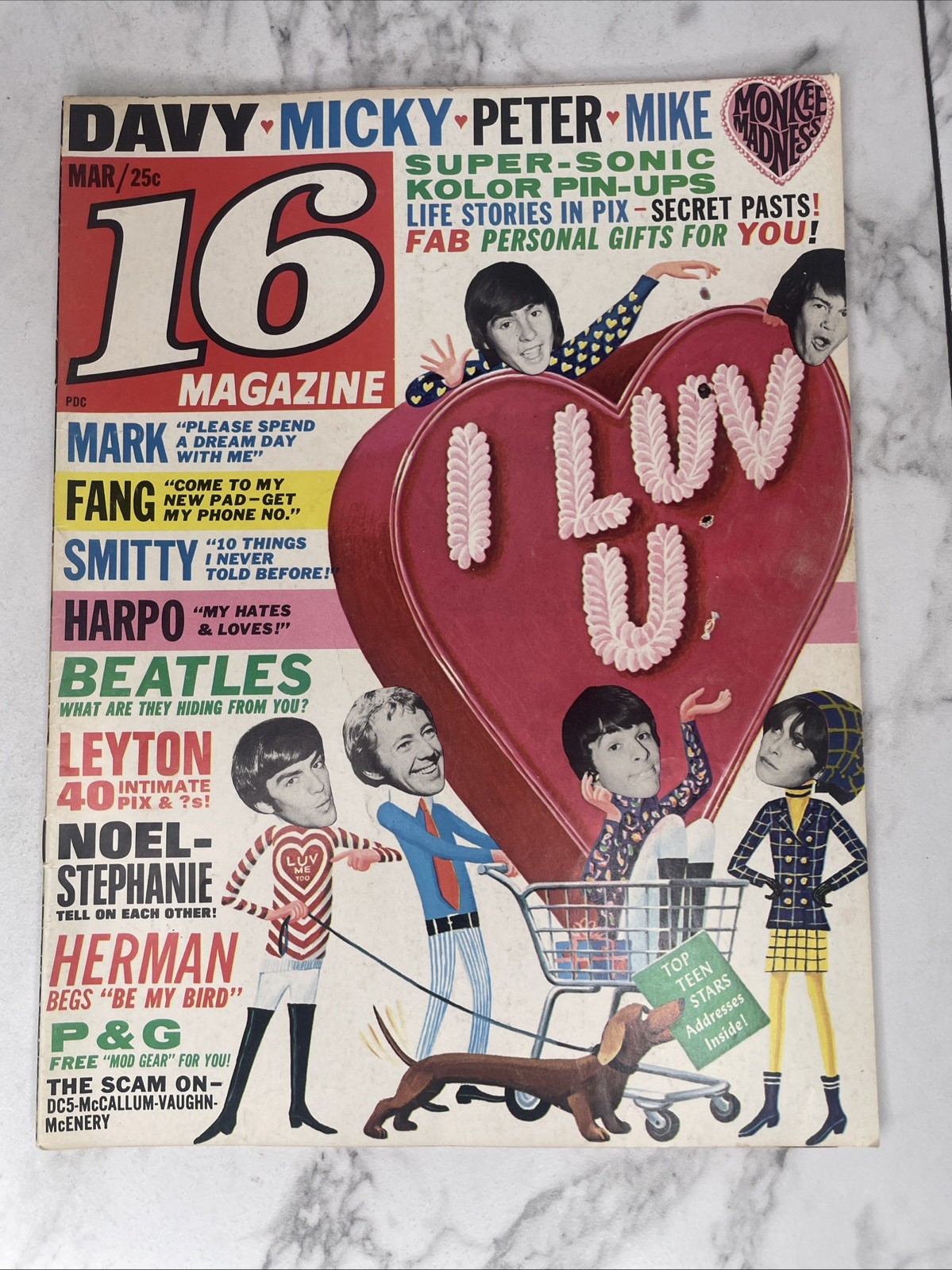 1960s Vintage 16 Magazine March 1967 Beatles Monkees 60s Teen Pop Music A7
