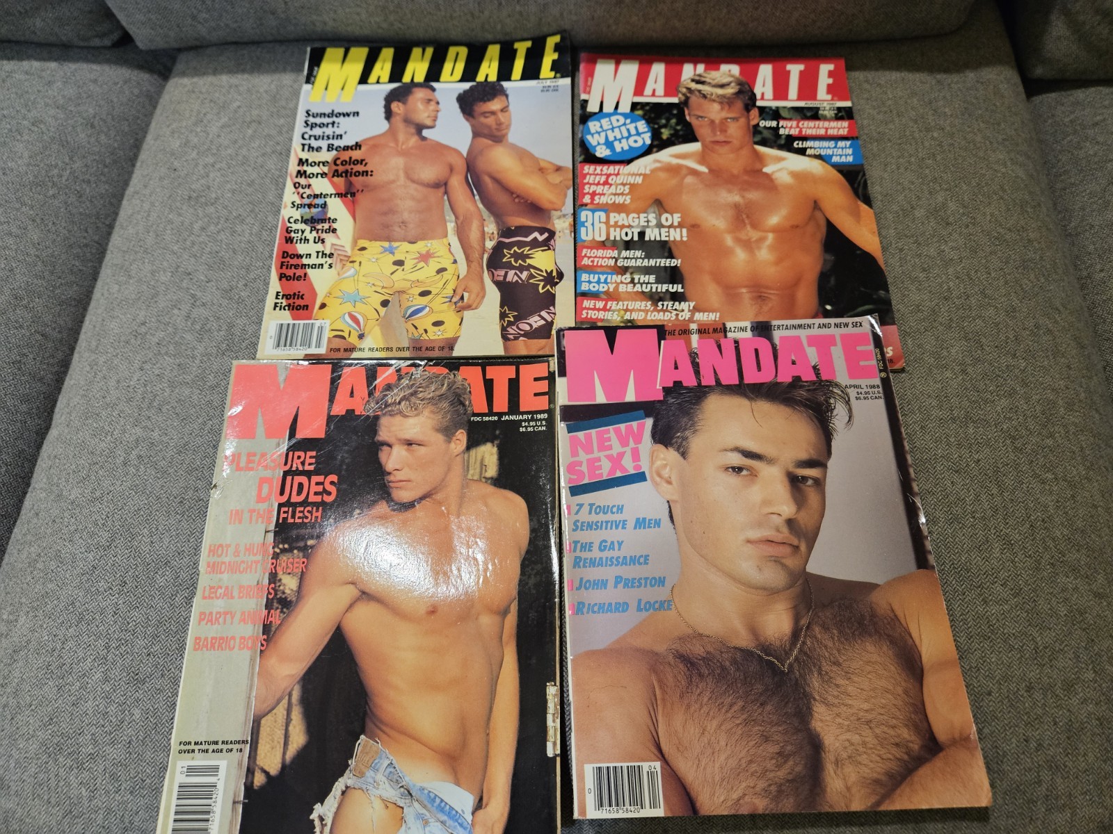 LOT of 4 rare MANDATE vintage 80s gay Men’s Interest magazines Color