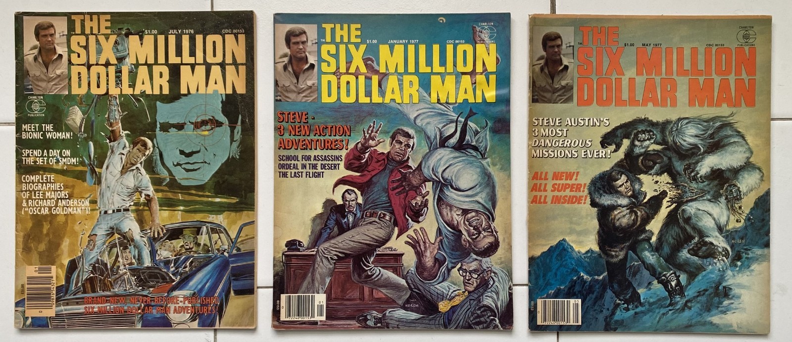LOT OF 3 SIX MILLION DOLLAR MAN Charlton Comic Magazines!!!
