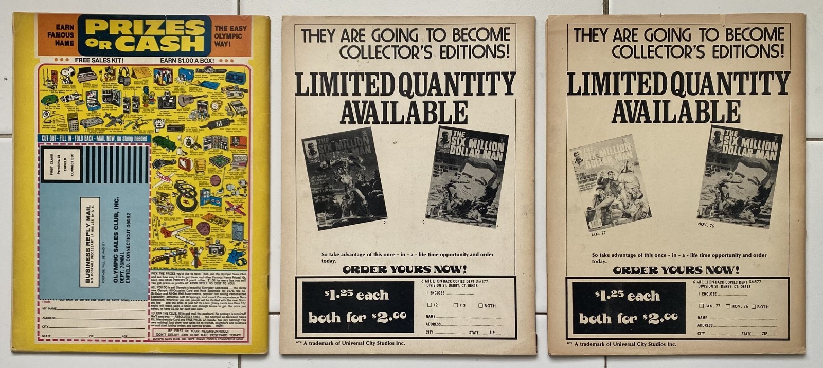 LOT OF 3 SIX MILLION DOLLAR MAN Charlton Comic Magazines!!!