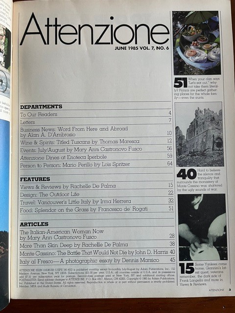 Attenzione Italian-American Vintage Magazine June 1985 Collectors Item