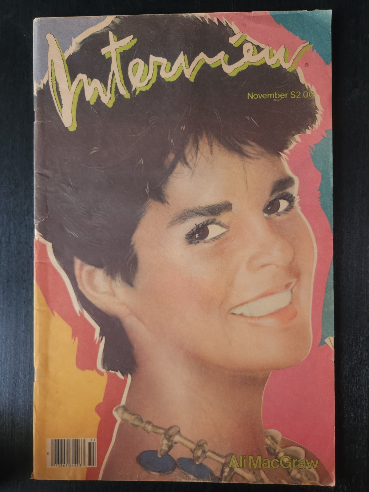 ANDY WARHOL’S INTERVIEW MAGAZINE NOV 1982 ALI MACGRAW FASHION, ART, ADS VG