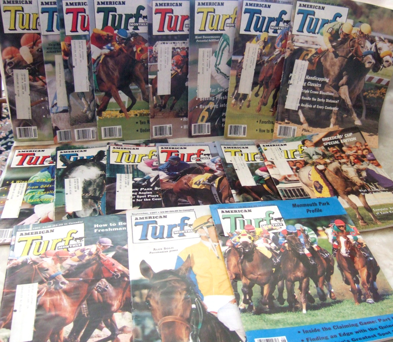 Lot of 17 AMERICAN TURF MONTHLY Magazines Horse Racing 1997-1998 Issues