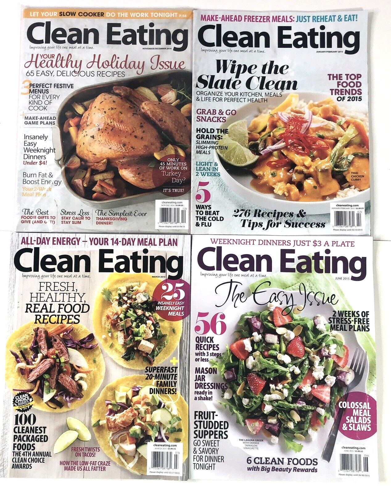 Clean Eating Magazines Lot 4 2014 2015 Real Food Recipes Cooking Healthy
