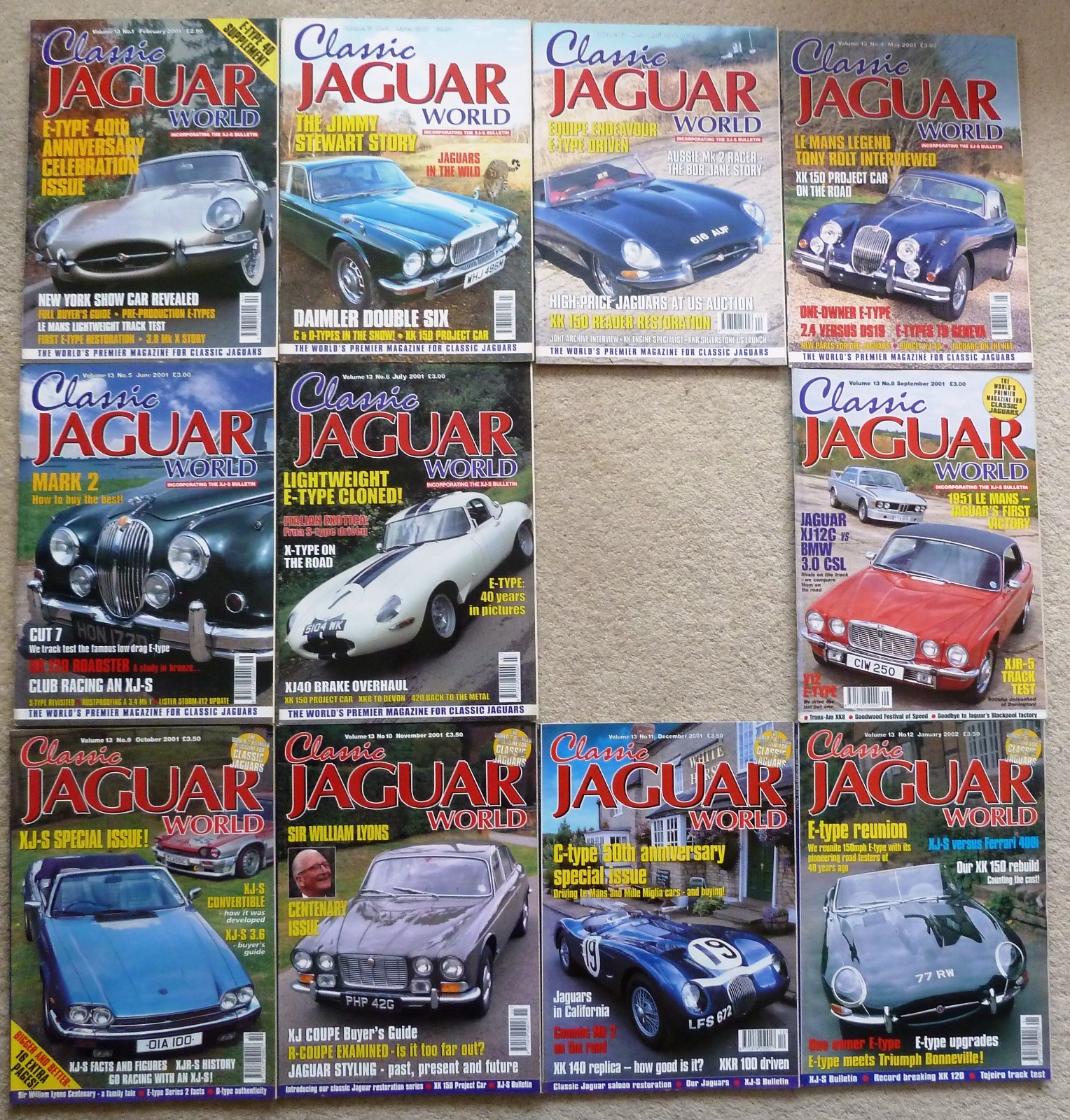 11x JAGUAR WORLD magazines – assorted topics volume 13 dated 2001 – VGC