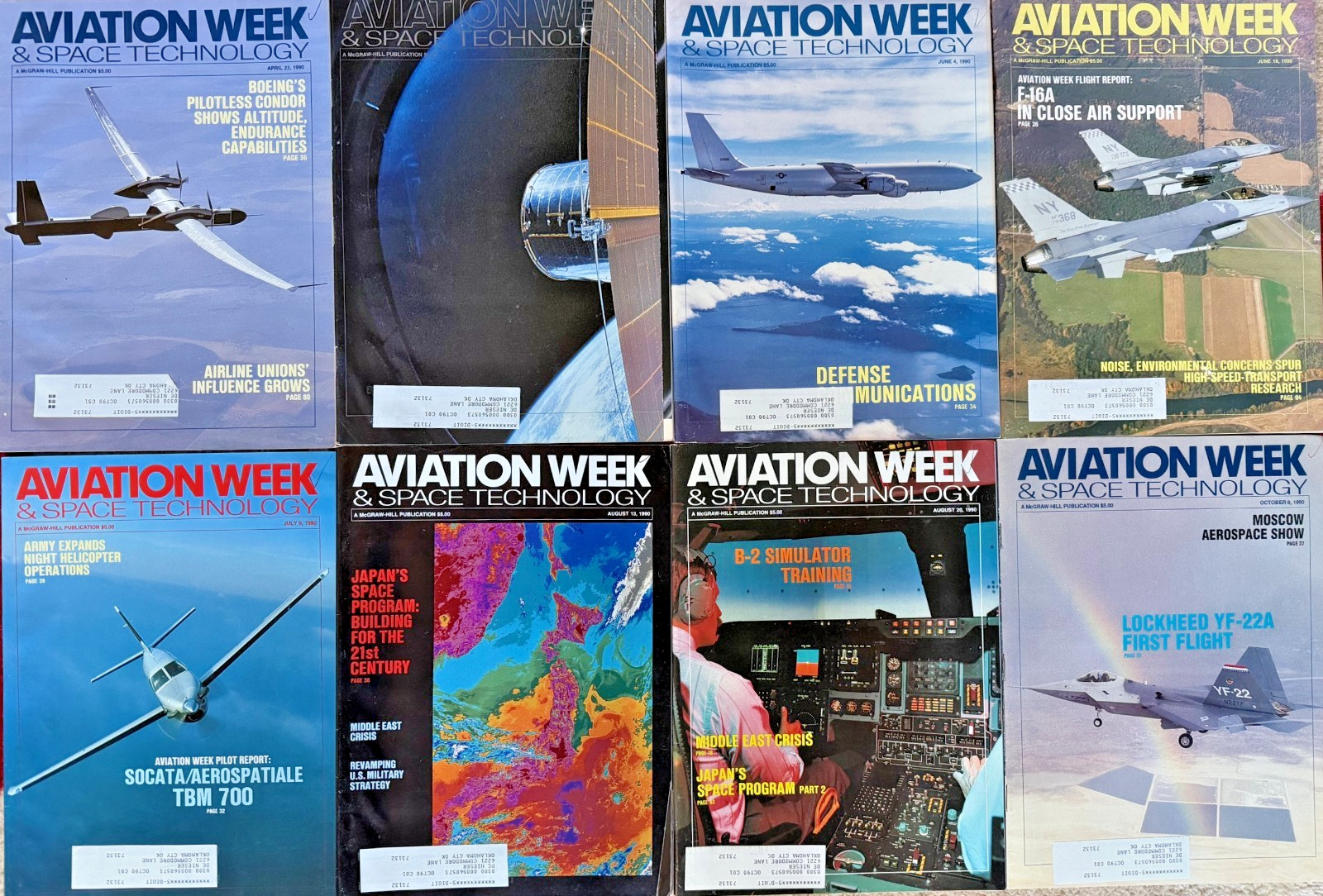 AVIATION WEEK & SPACE TECHNOLOGY MAGAZINE – LOT OF 8 – (1990) *FREE SHIPPING*