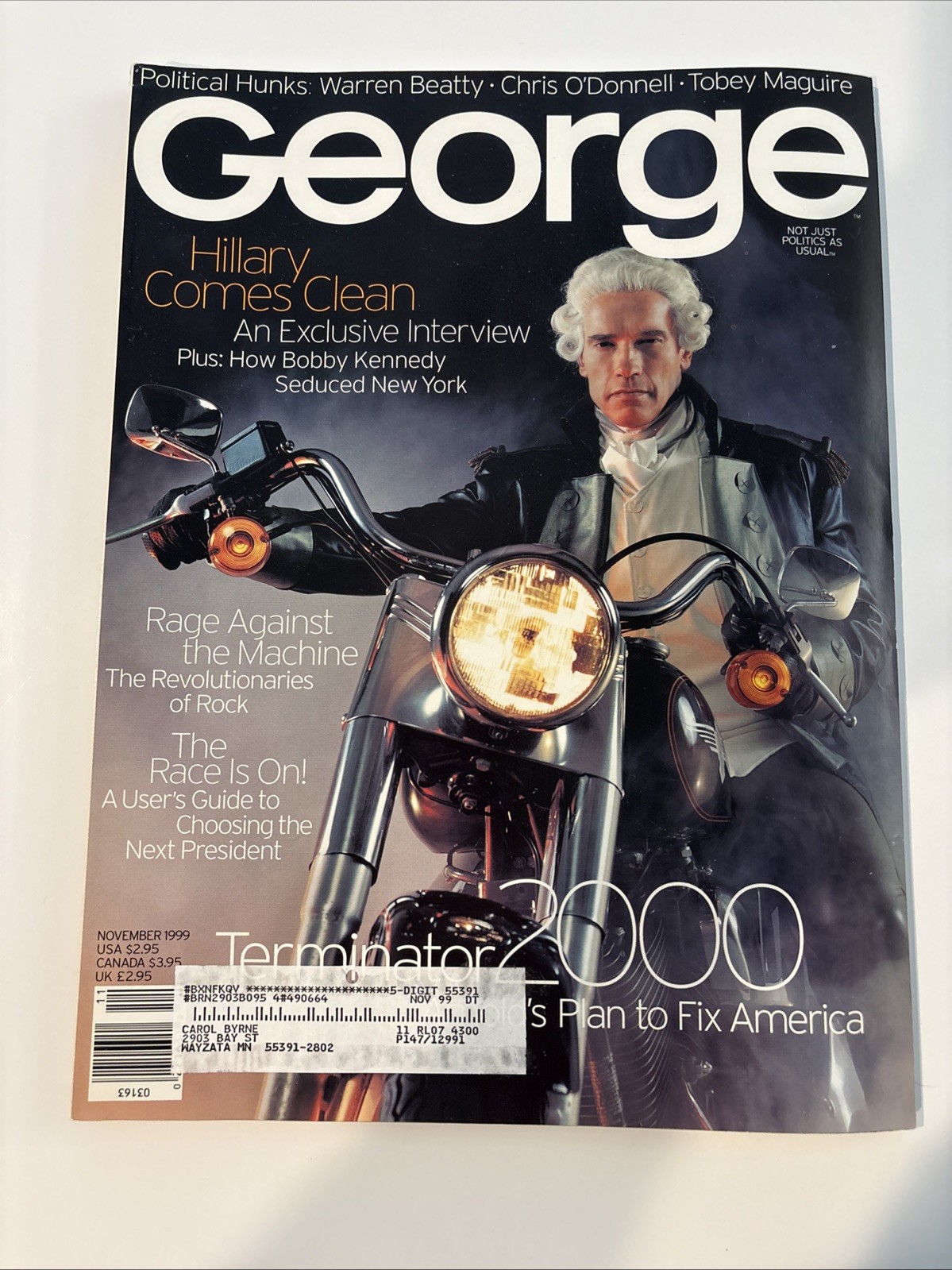 George Magazine Nov 1999 Hillary Clinton Arnold Schwarzenegger Politics Cover