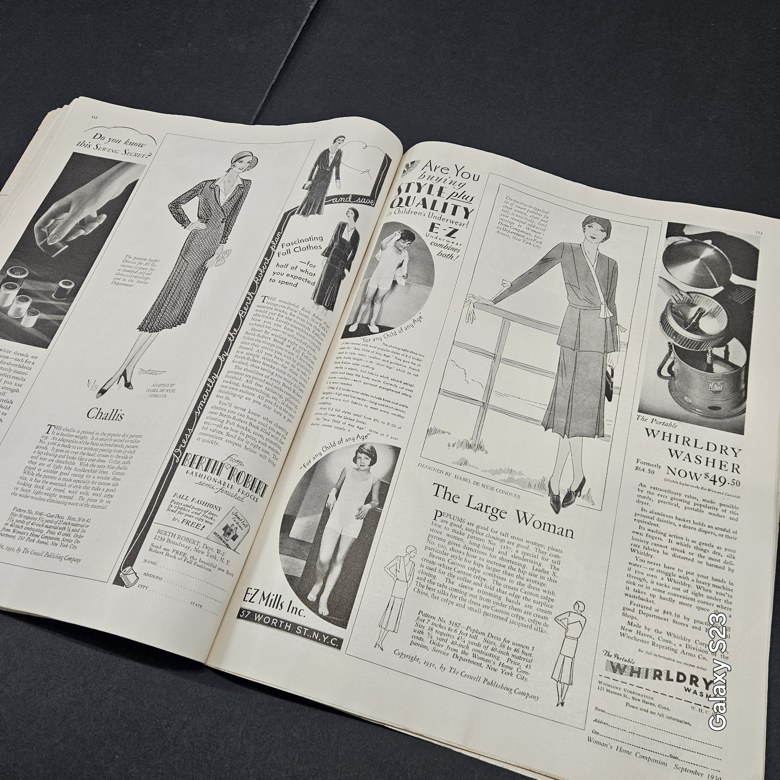 Woman’s Home Companion Vintage Magazine Sept 1930 13″ x 10″ Fashion Recipe Ads