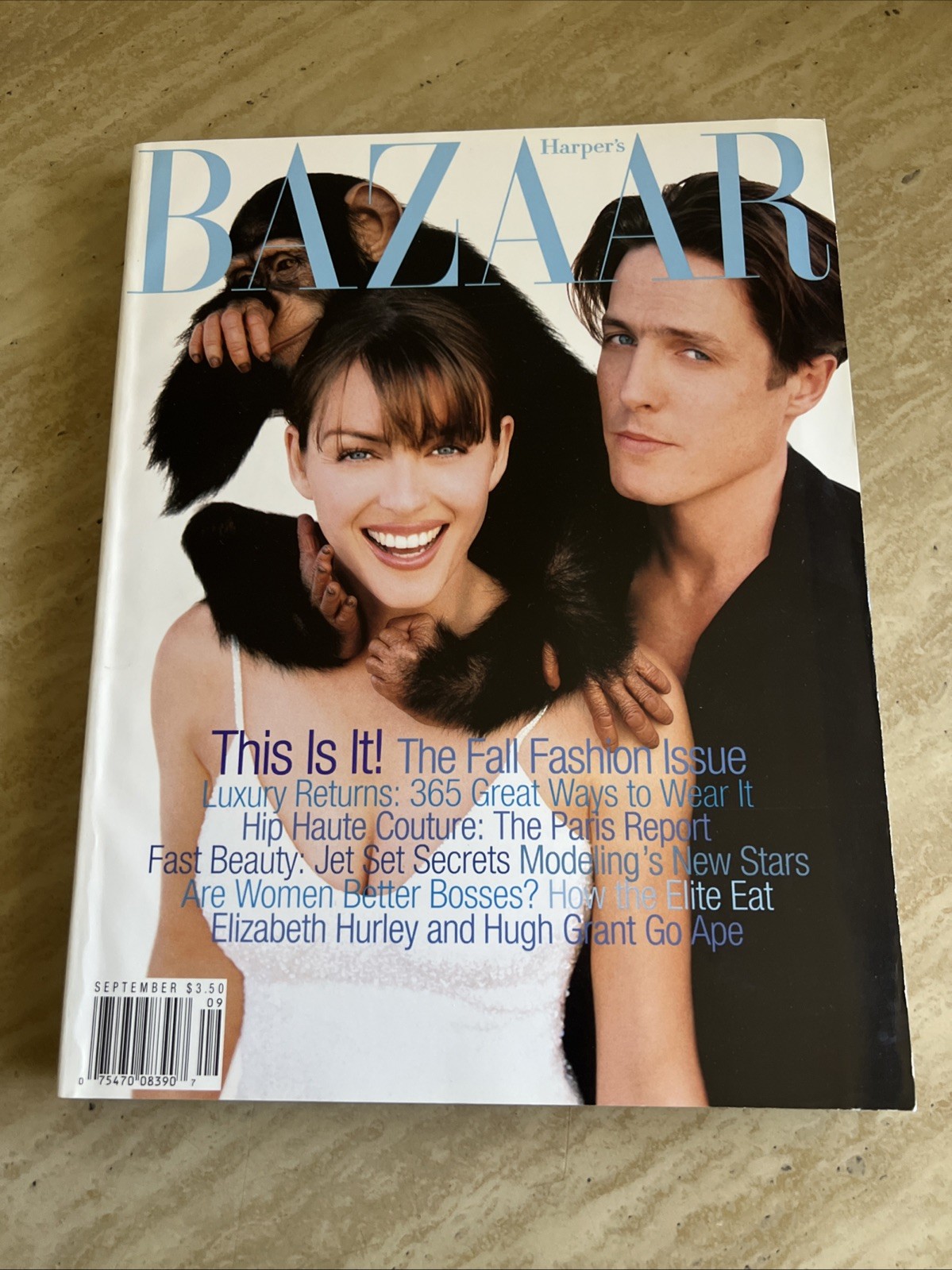 HARPER’S BAZAAR Magazine Sept 1996 ELIZABETH HURLEY Stella Tennant Hugh Grant