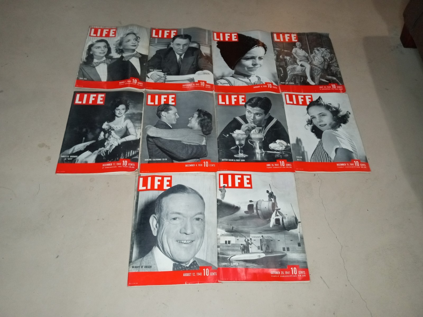 Vintage LIFE Magazine Lot of 10 WWII 1939-1945 Hollywood Aviation History