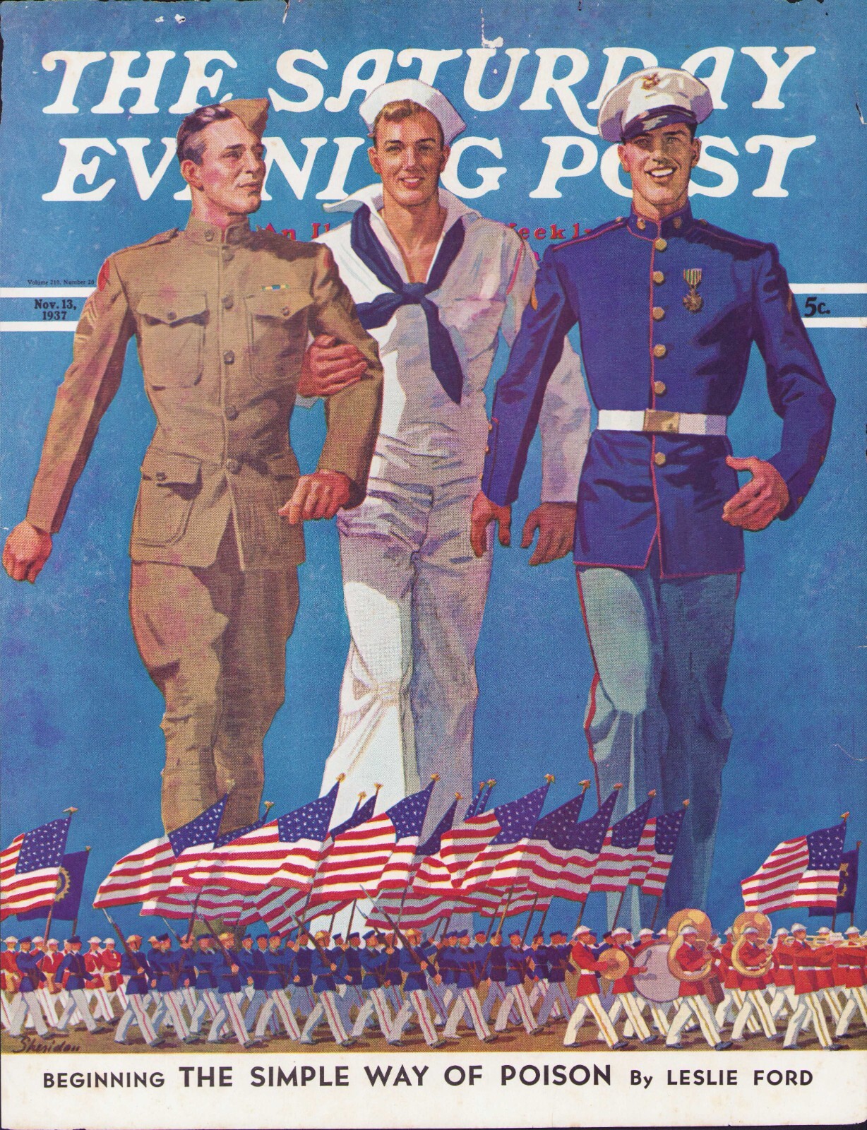 NOV 13 1937 Army Navy Marine Military SATURDAY EVENING POST COVER ONLY #6