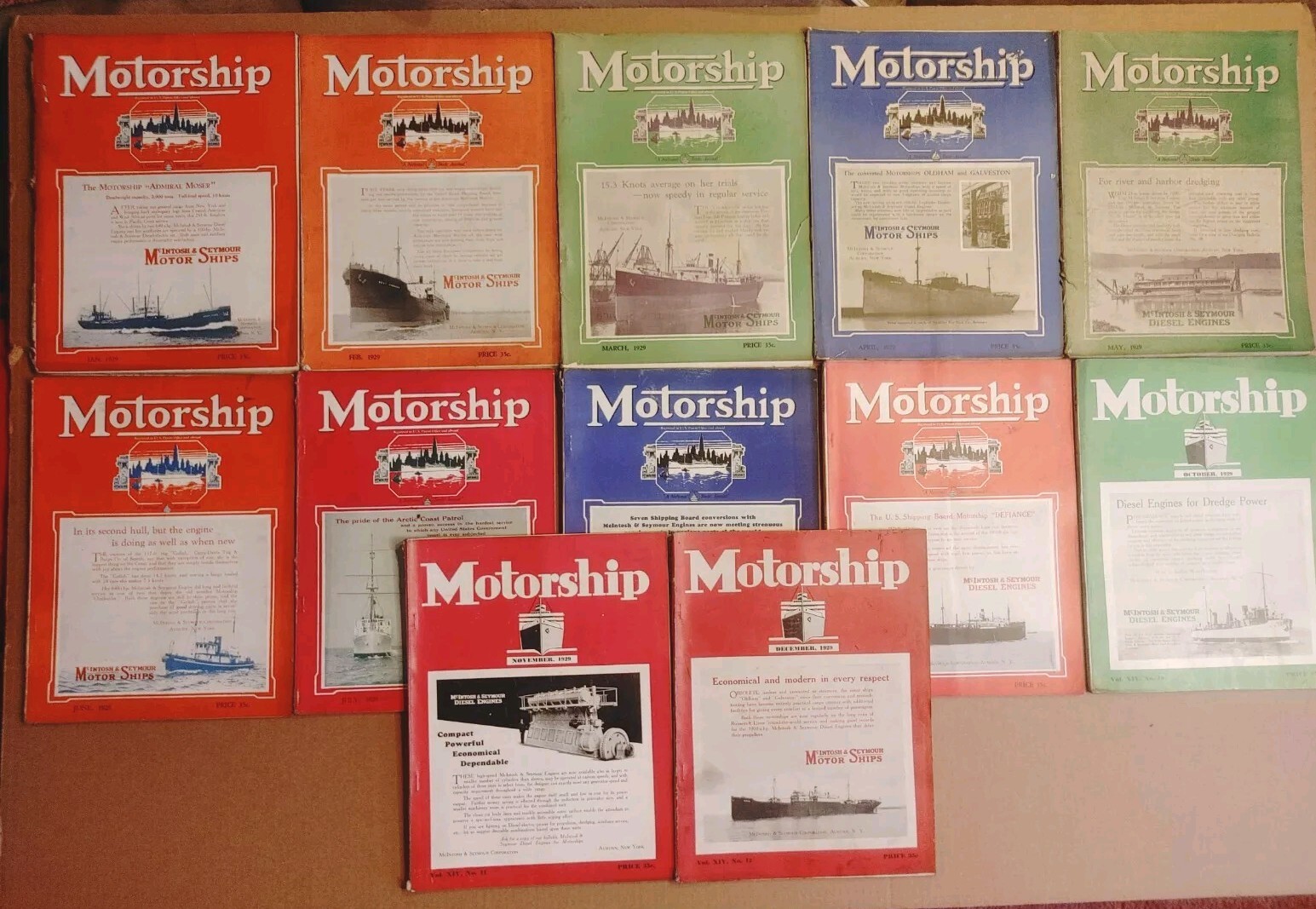 Rare Complete (12) 1934 Motorship Magazines Diesel Motor Vessels