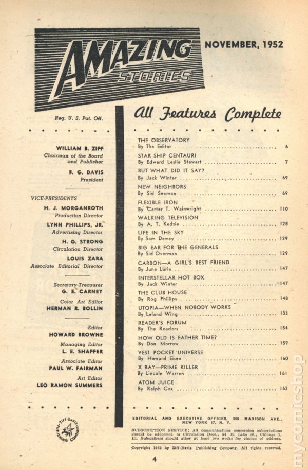 Amazing Stories Pulp Vol. 26 #11 VG- 3.5 1952