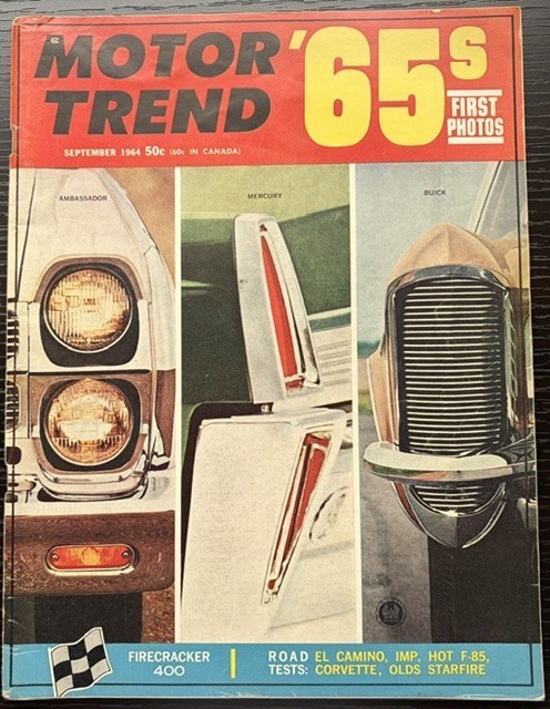 MOTOR TREND CAR MAGAZINE SEPT 1964 FIRST PHOTOS OF ’65 MERCURY,BUICK,AMBASSADORS
