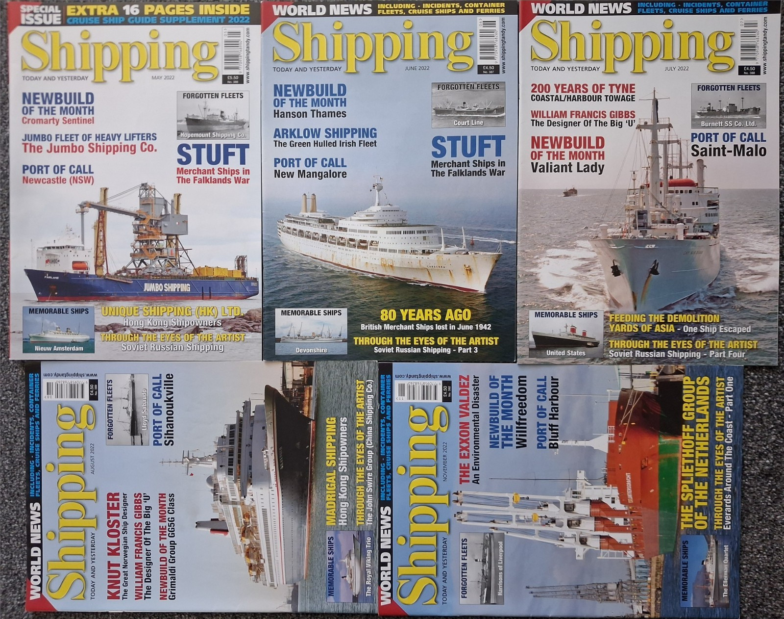 SHIPPING TODAY AND YESTERDAY Magazines x 5 – May, June, July, Aug, Nov 2022