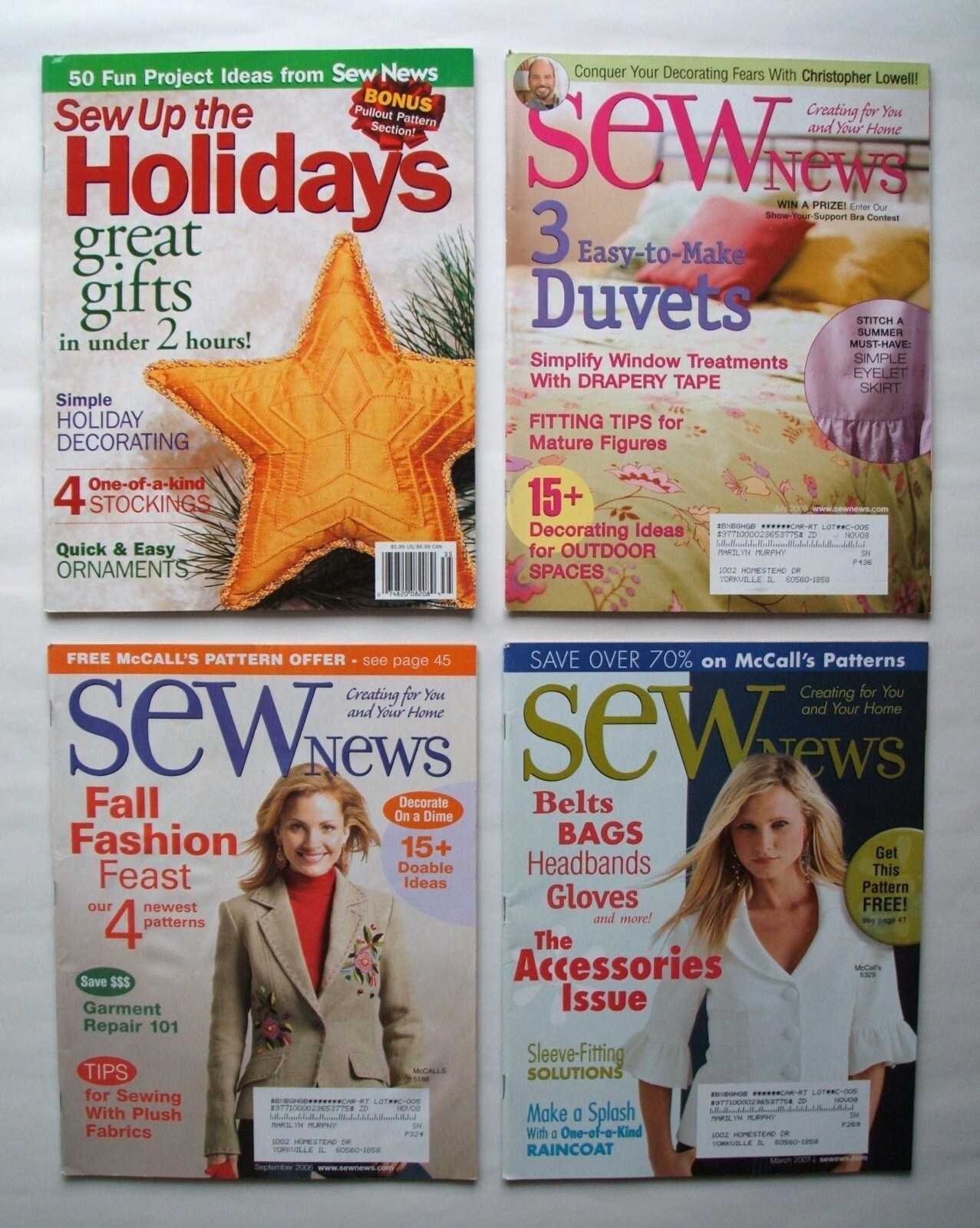 Lot 4 Sew News Holiday Gifts Accessories Home Décor Plush Fabric Garment Fitting