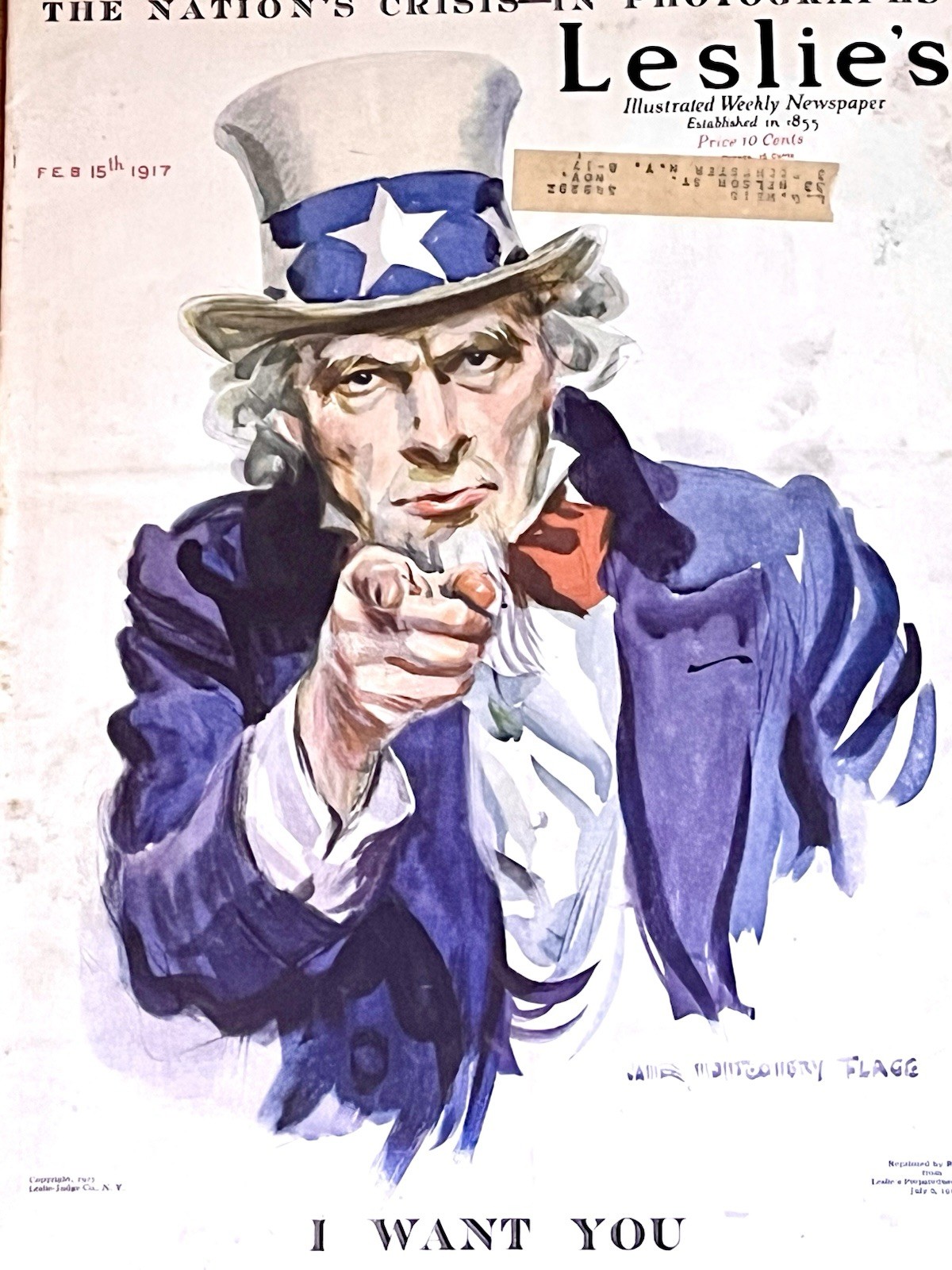 1917 UNCLE SAM I Want You Leslie’s Illustrated Magazine J M Flagg 250th USA 2026