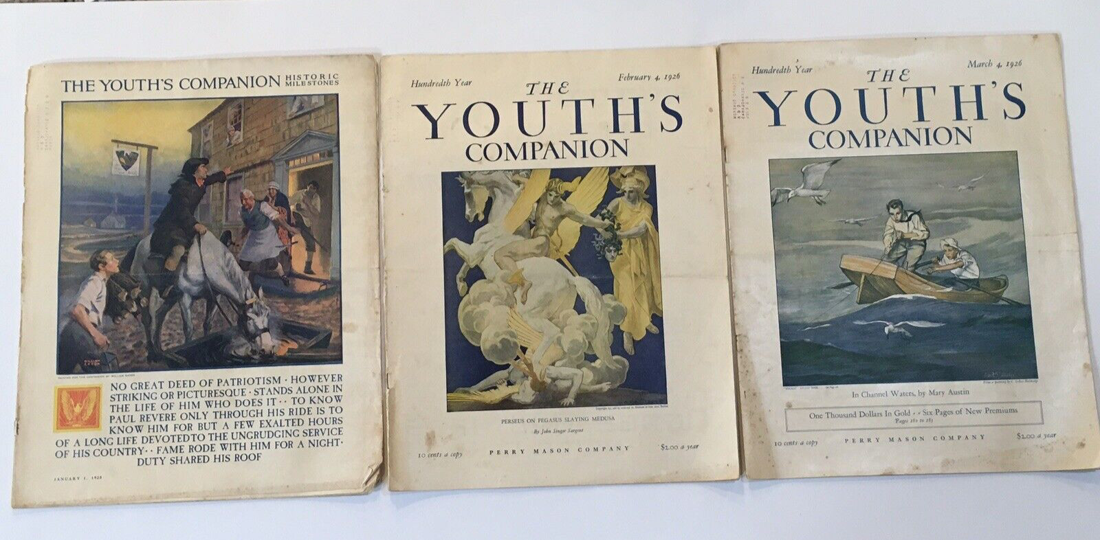 The Youths Companion Lot of 3 Vintage Magazines Jan 1, 1925 Feb 4 & Mar 4, 1926