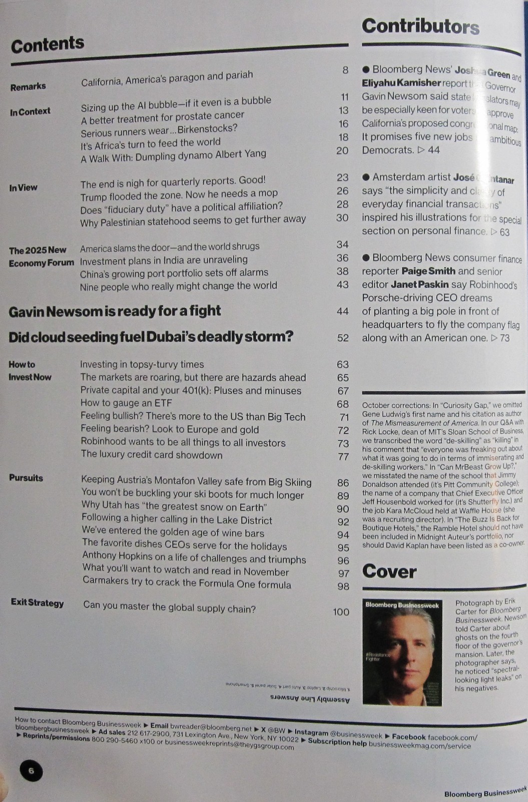 BLOOMBERG BUSINESSWEEK MAGAZINE – NOVEMBER 2025 – #RESISTANCE FIGHTER – NEWSOM