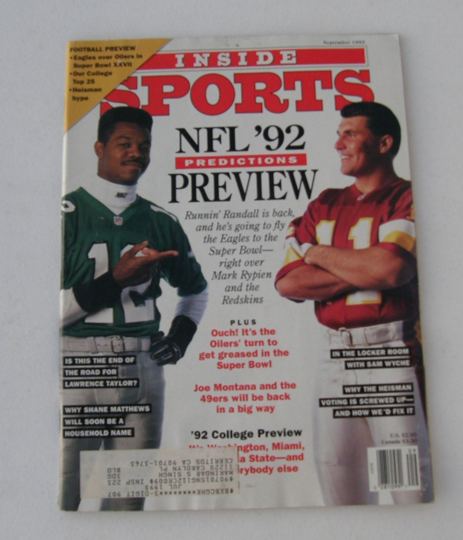 1992 September INSIDE SPORTS NFL Preview Randall Cunningham Cover