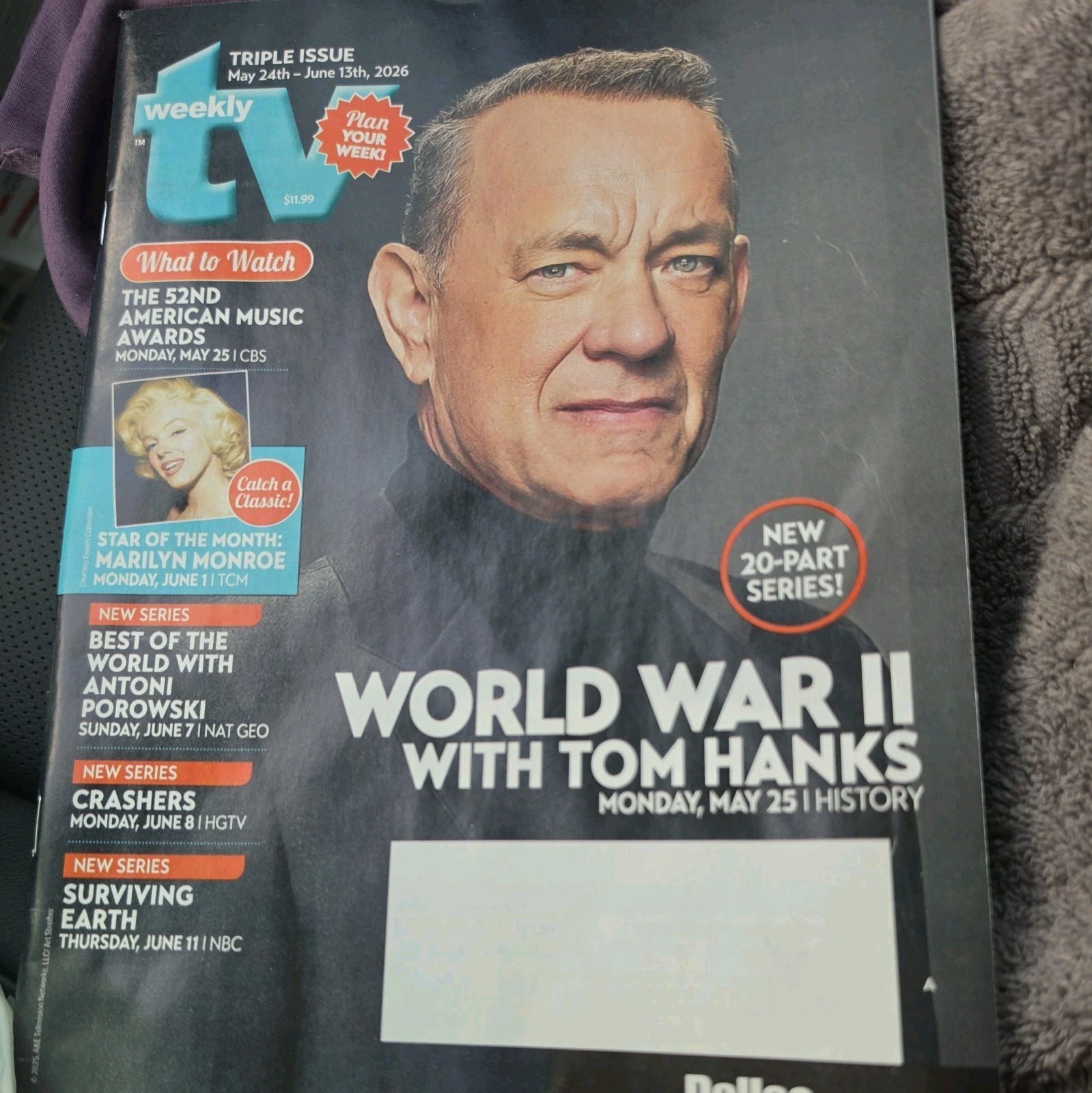 TV Weekly magazine 5/24-6/13/26 TOM HANKS WORLD WAR 2, MARILYN MONROE 100 TCM