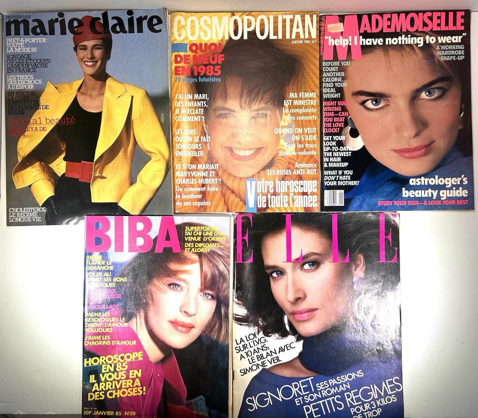 VTG Lot (5) French Language Fashion Magazines January 1985 • Elle Cosmo Etc