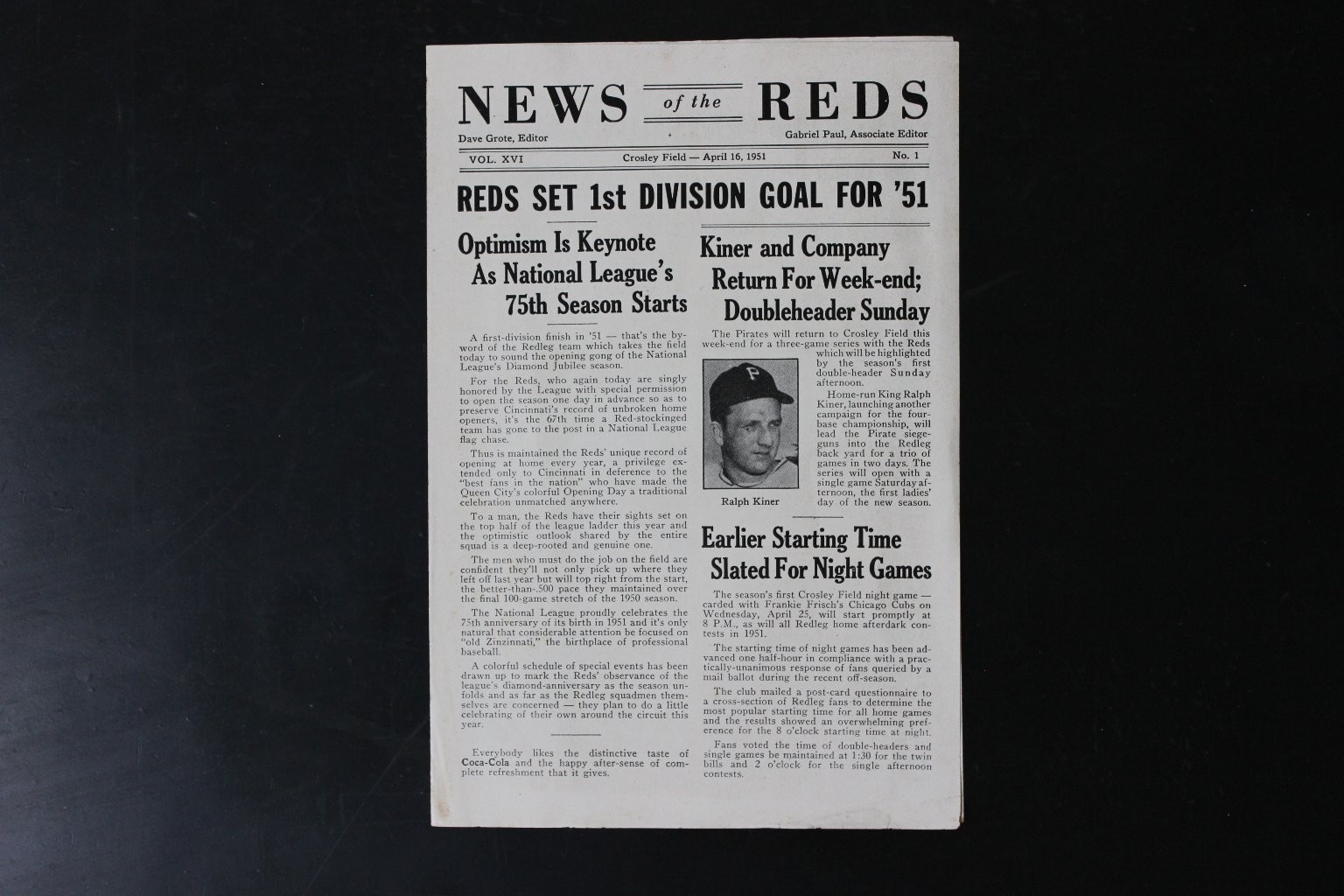 1951 NEWS of the REDS Magazine Baseball Ralph Kiner Cincinnati Reds