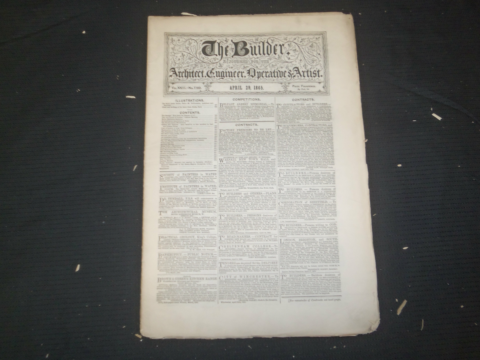 1865 APRIL 29 THE BUILDER ARCHITECT MAGAZINE – ILLUSTRATIONS – ST 415L