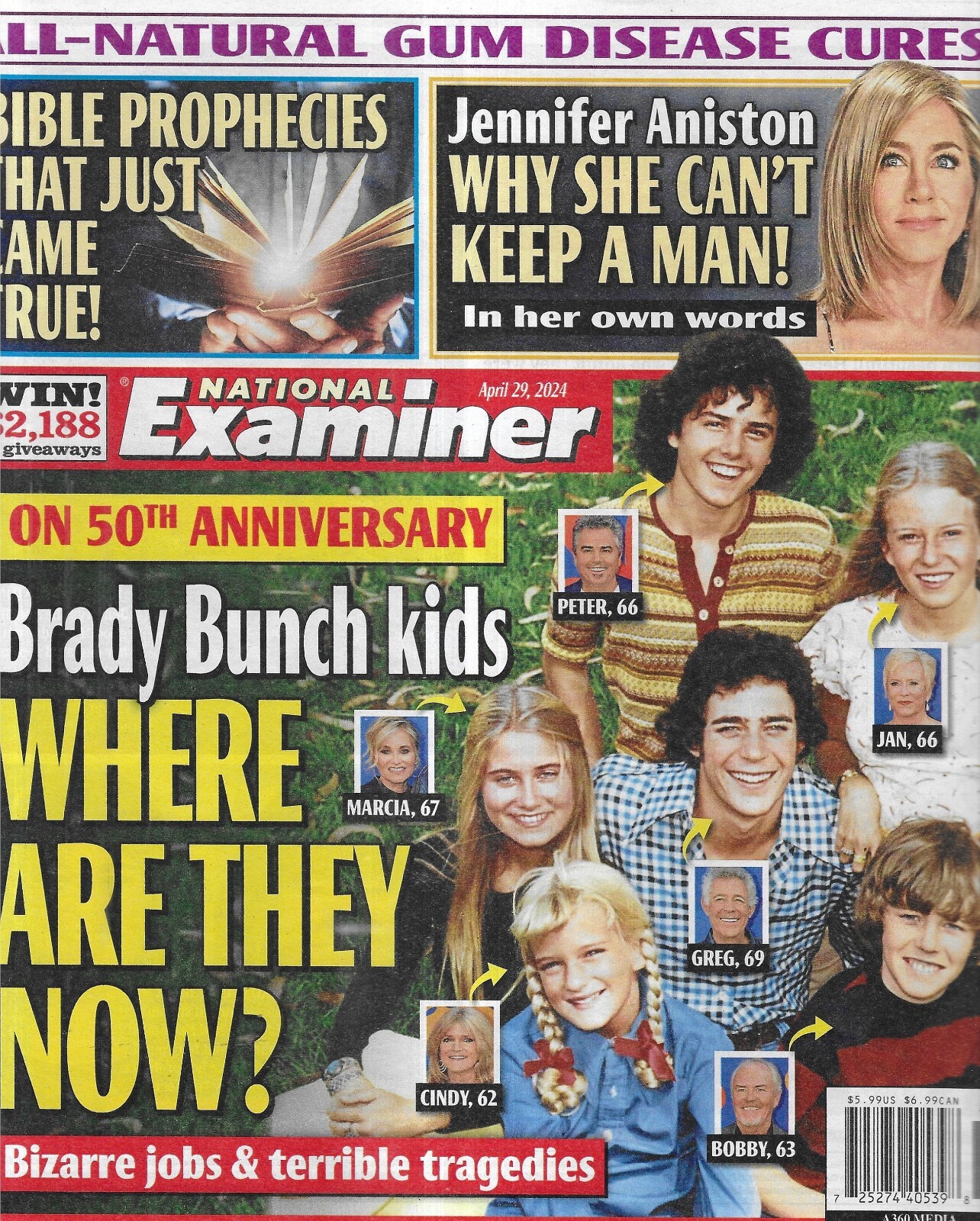 National Examiner Brady Bunch Jennifer Aniston Bible Prophecies Rock Hudson 2024