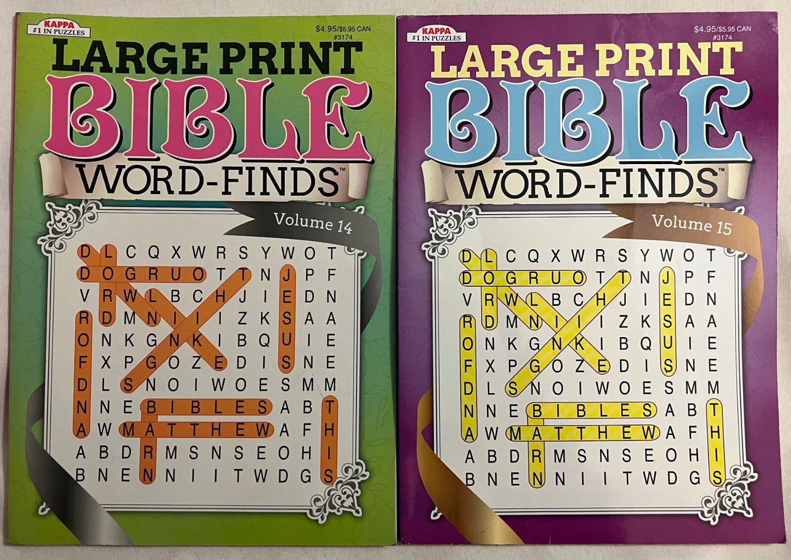 Lot of 2 Kappa Bible Word-Finds Large Print Puzzle Books Vol. 14 & 15